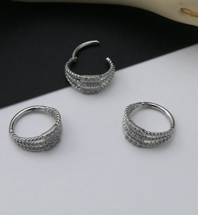 Stacked Twine CZ Hinged Segment Ring - Image 2