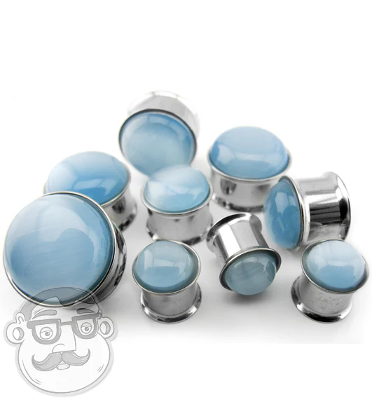 Stainless Steel Aqua Cat's Eye Plugs - Image 2