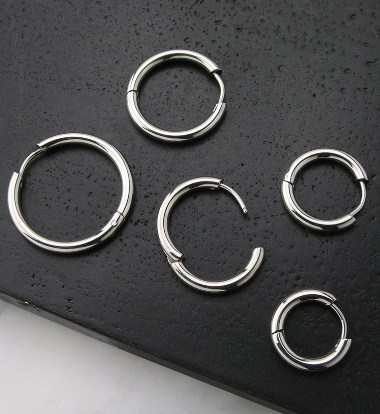 Stainless Steel Hinged Hoop Earrings - Image 2