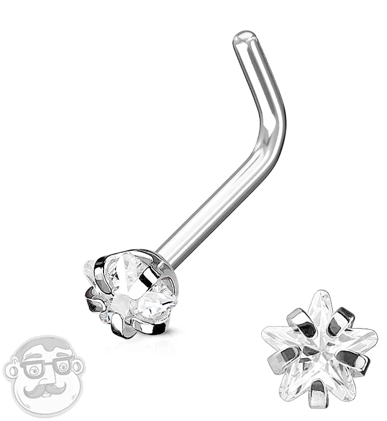 Star CZ Prong L Bend Nose Ring