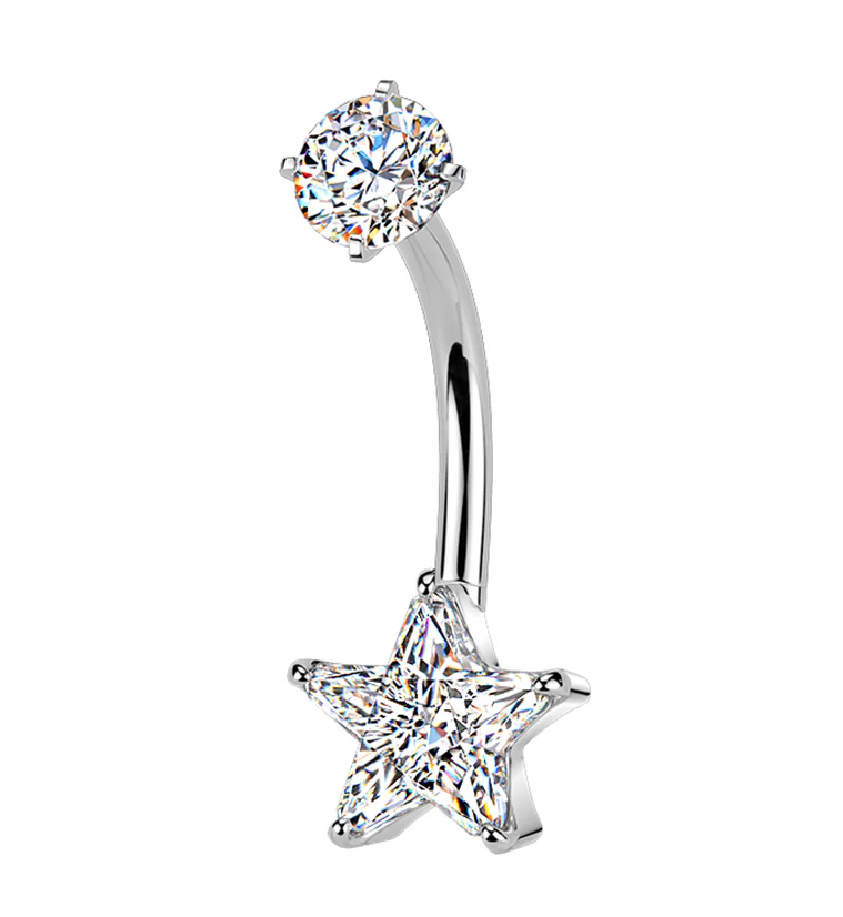 Star CZ Stainless Steel Internally Threaded Belly Button Ring