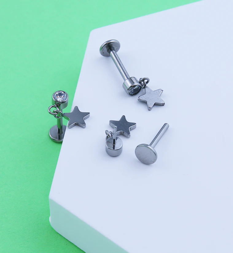 Star Dangle Clear CZ Titanium Threadless Labret - Image 2