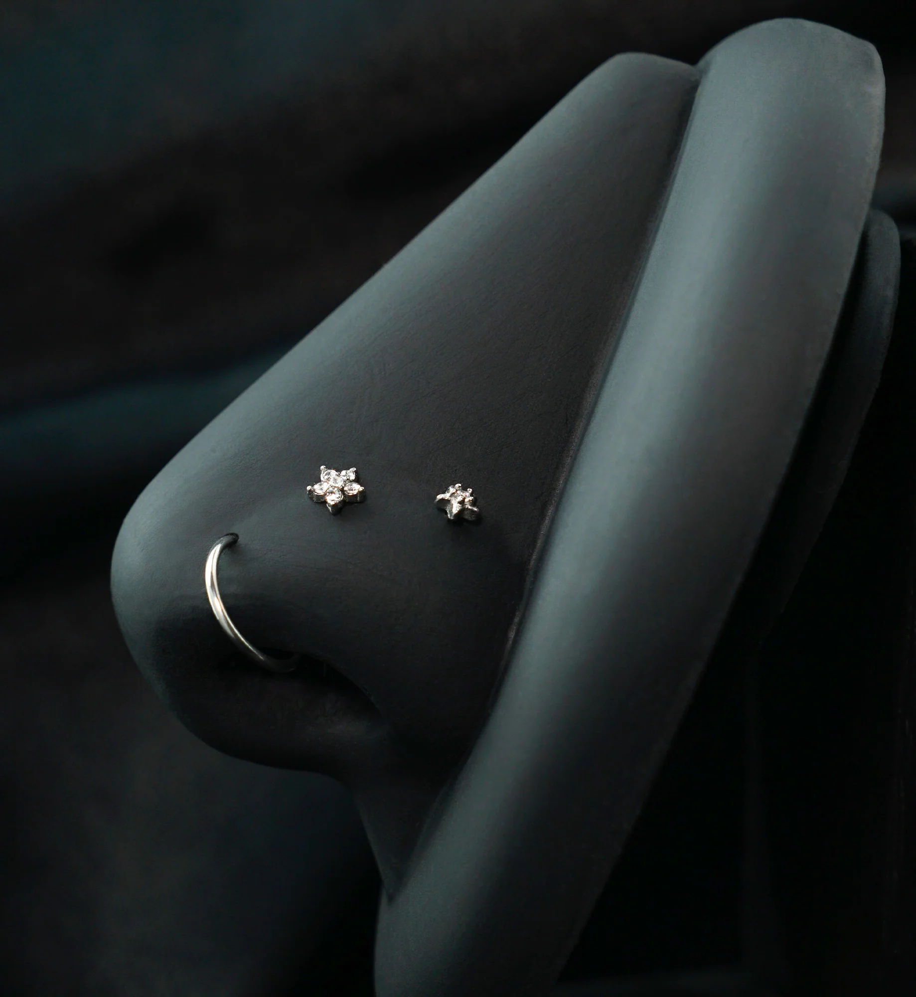 Star Flower Clear CZ Stainless Steel L Bend/Stud/Hoop Nose Ring Pack (6 Pc) - Image 3