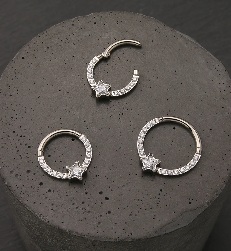 Star Row CZ Titanium Hinged Segment Ring - Image 2