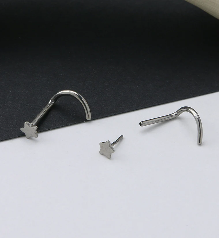 Star Titanium Threadless Nose Screw Ring - Image 2