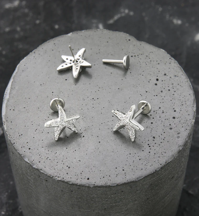 Starfish CZ Stainless Steel Threadless Labret - Image 2