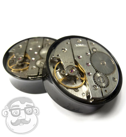 Steampunk Gear Black Stainless Steel Plugs - Image 2