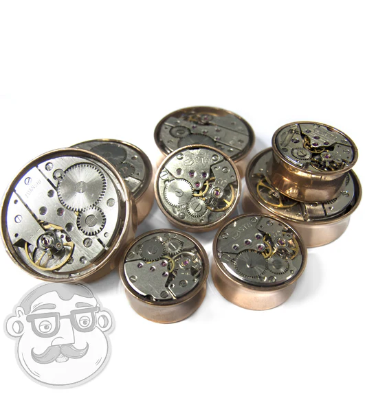 Steampunk Gear IP Rose Gold Stainless Steel Plugs - Image 3