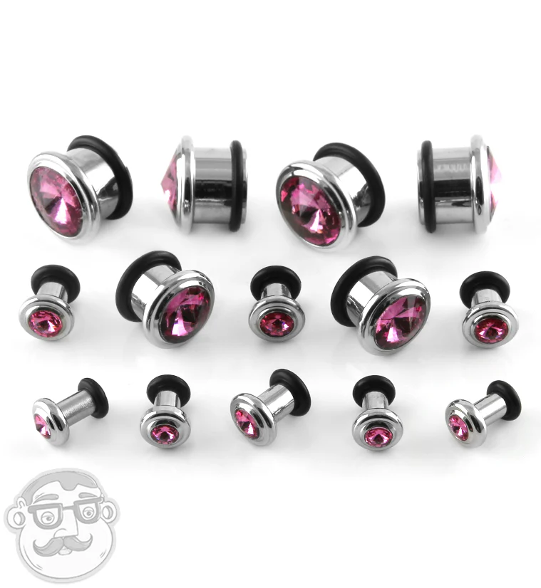 Steel Pink CZ Bling Plugs