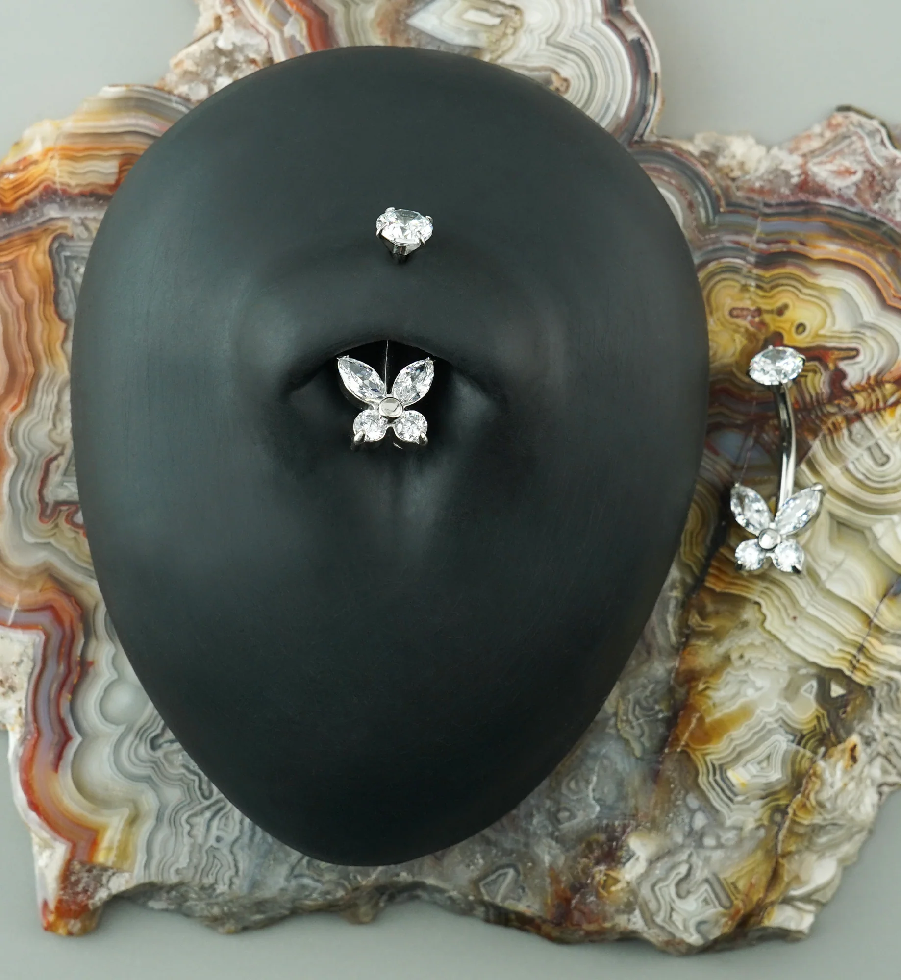 Swallowtail CZ Stainless Steel Internally Threaded Belly Button Ring - Image 2