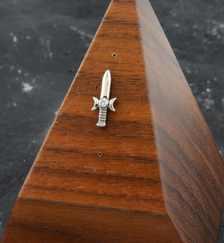 Sword And Moon Phase Clear CZ Threadless Titanium Top - Image 2