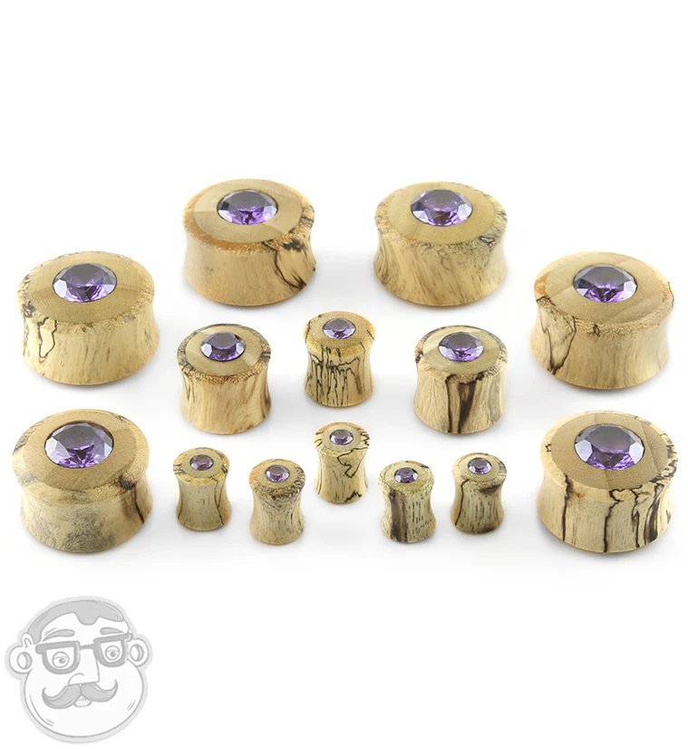 Tamarind - Crocodile Wood Plugs With Purple CZ Gem Inlay - Image 2