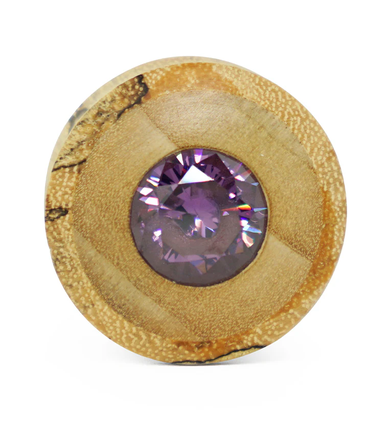Tamarind - Crocodile Wood Plugs With Purple CZ Gem Inlay - Image 3