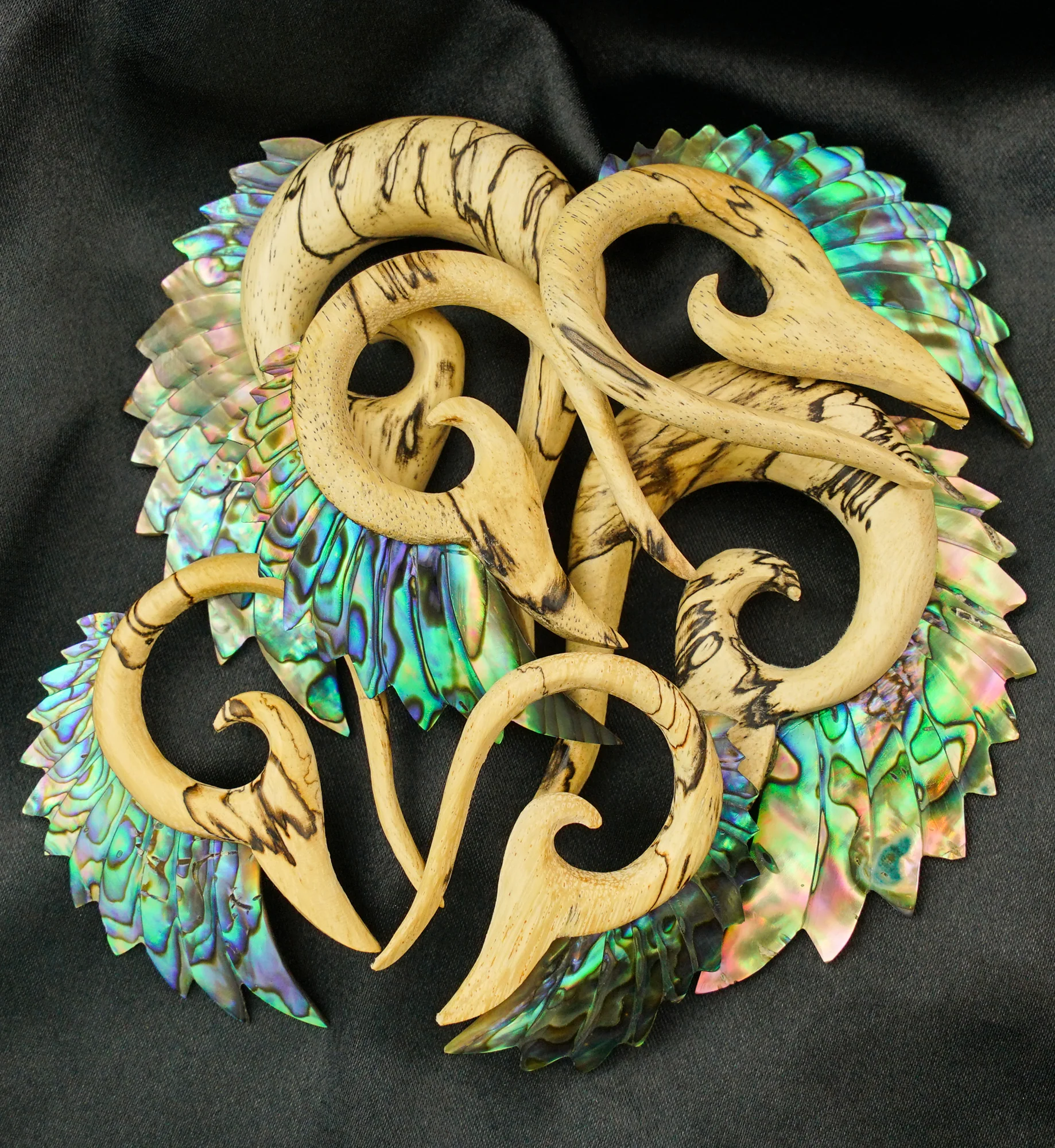 Tamarind Wooden Abalone Shell Angel Wing Hangers - Image 2