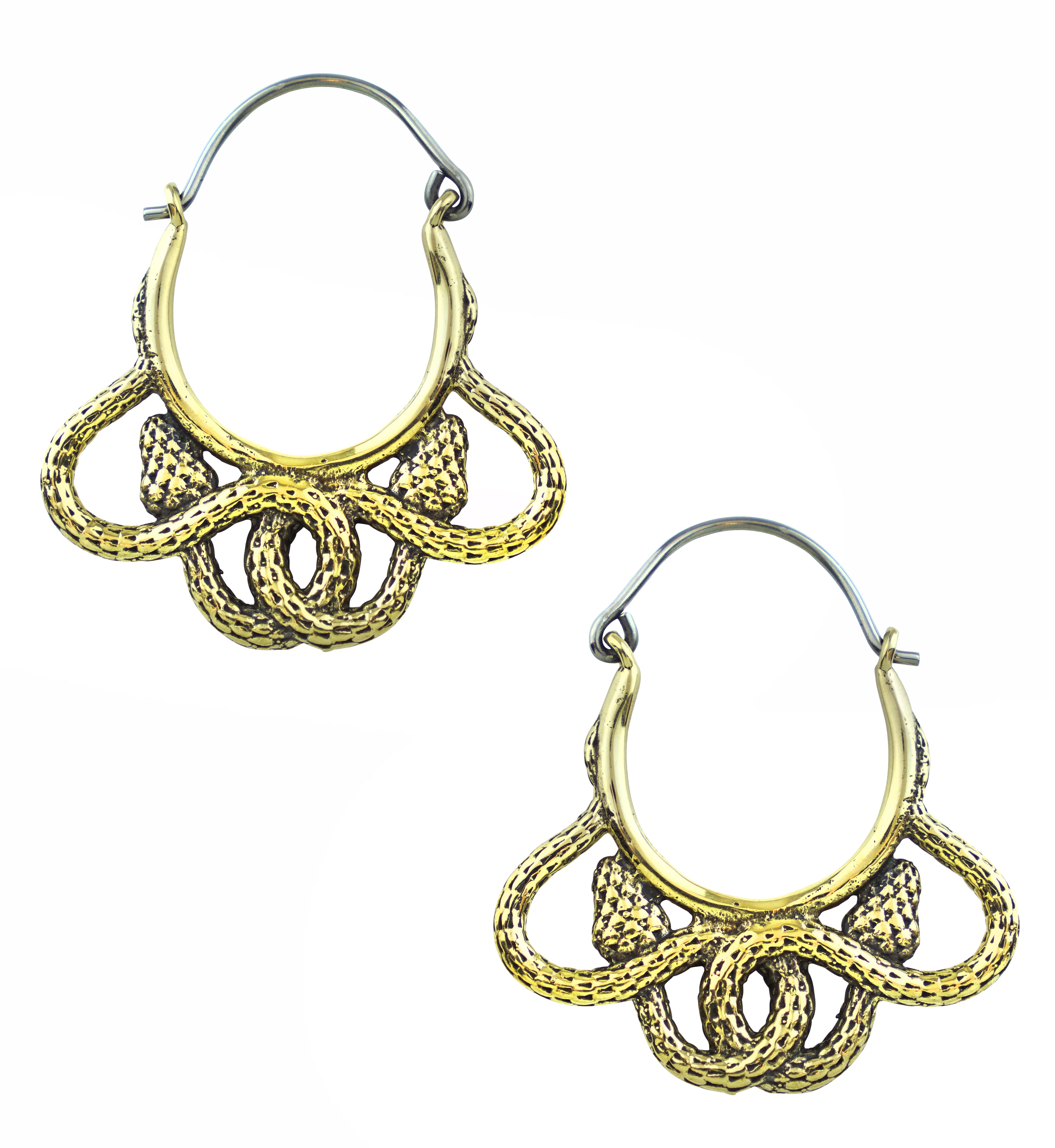 Tangled Snakes Brass Plug Hoops / Earrings