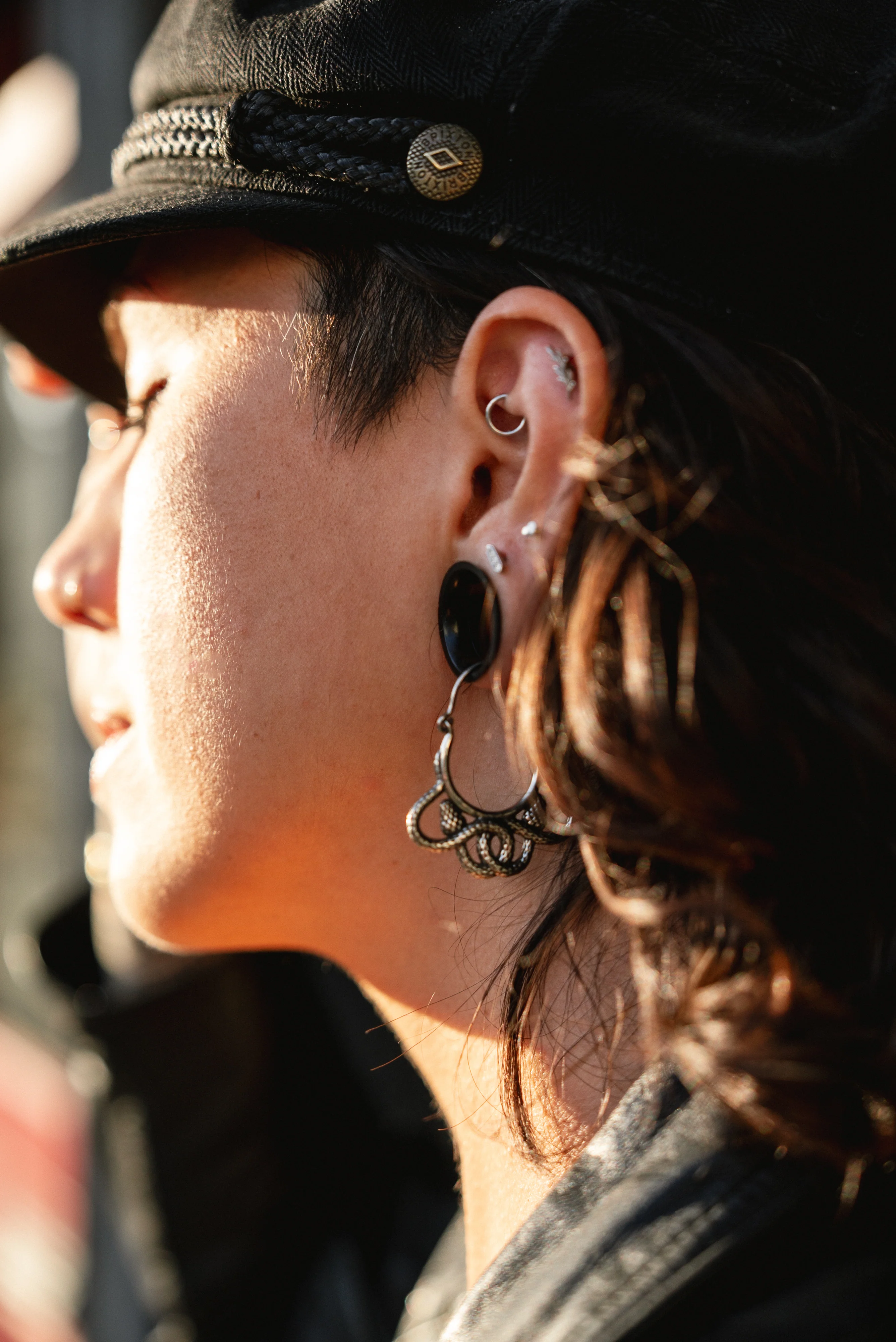 Tangled Snakes White Brass Plug Hoops / Earrings - Image 4