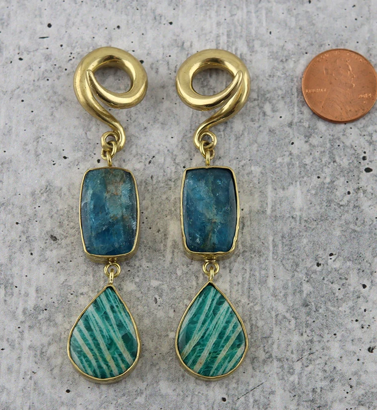 Teardrop Amazonite X Apatite Stone Ear Weights - Image 2