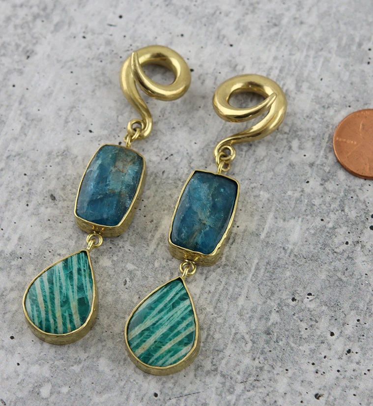 Teardrop Amazonite X Apatite Stone Ear Weights - Image 3