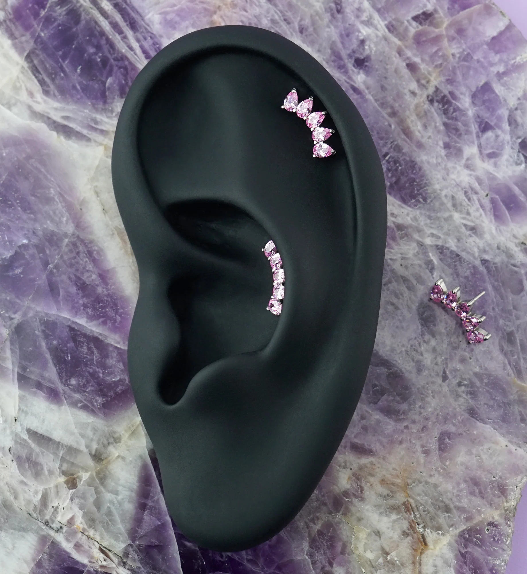Teardrop Arch Pink CZ Titanium Threadless Top - Image 2