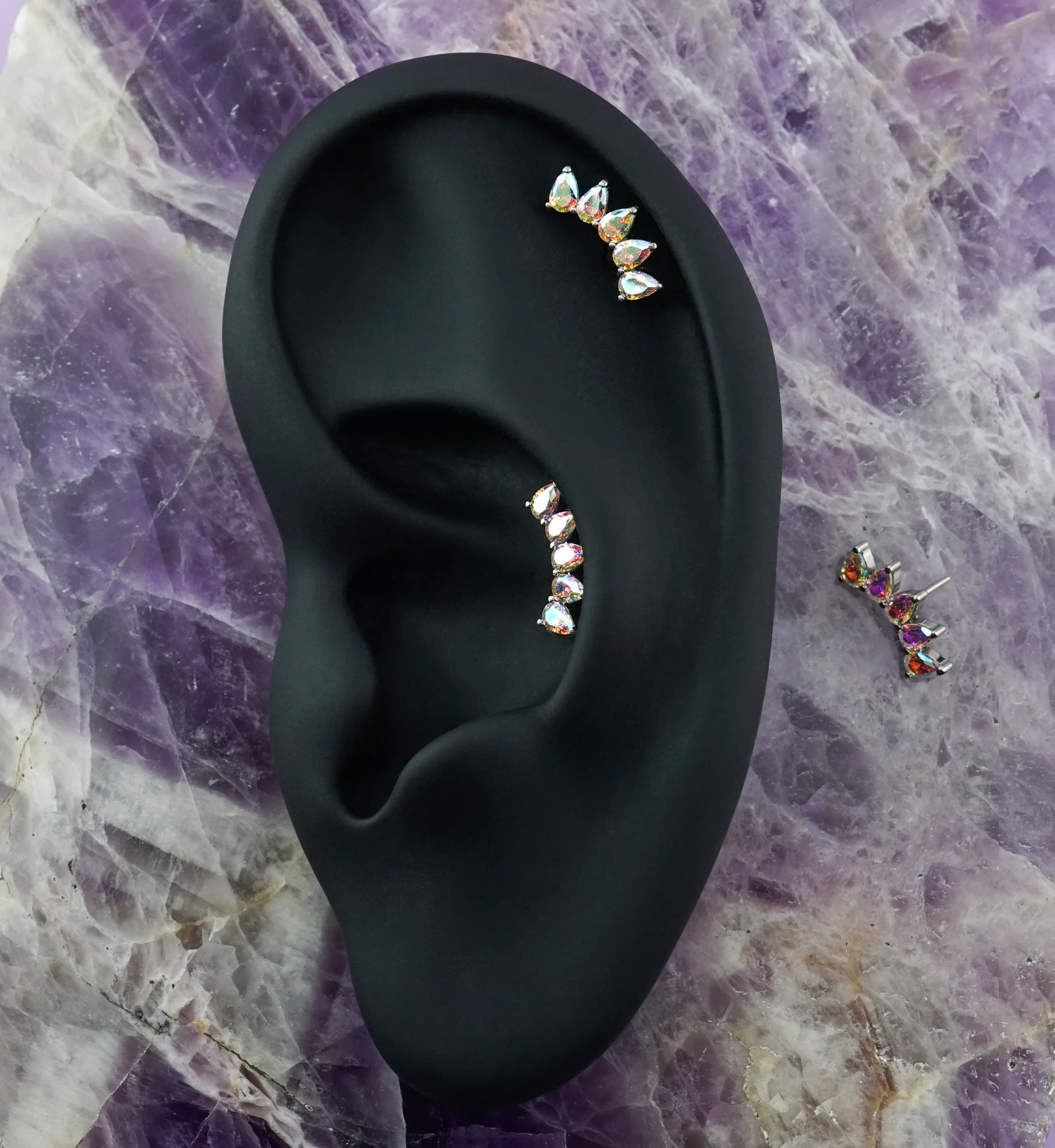 Teardrop Arch Rainbow Aurora CZ Titanium Threadless Top - Image 2