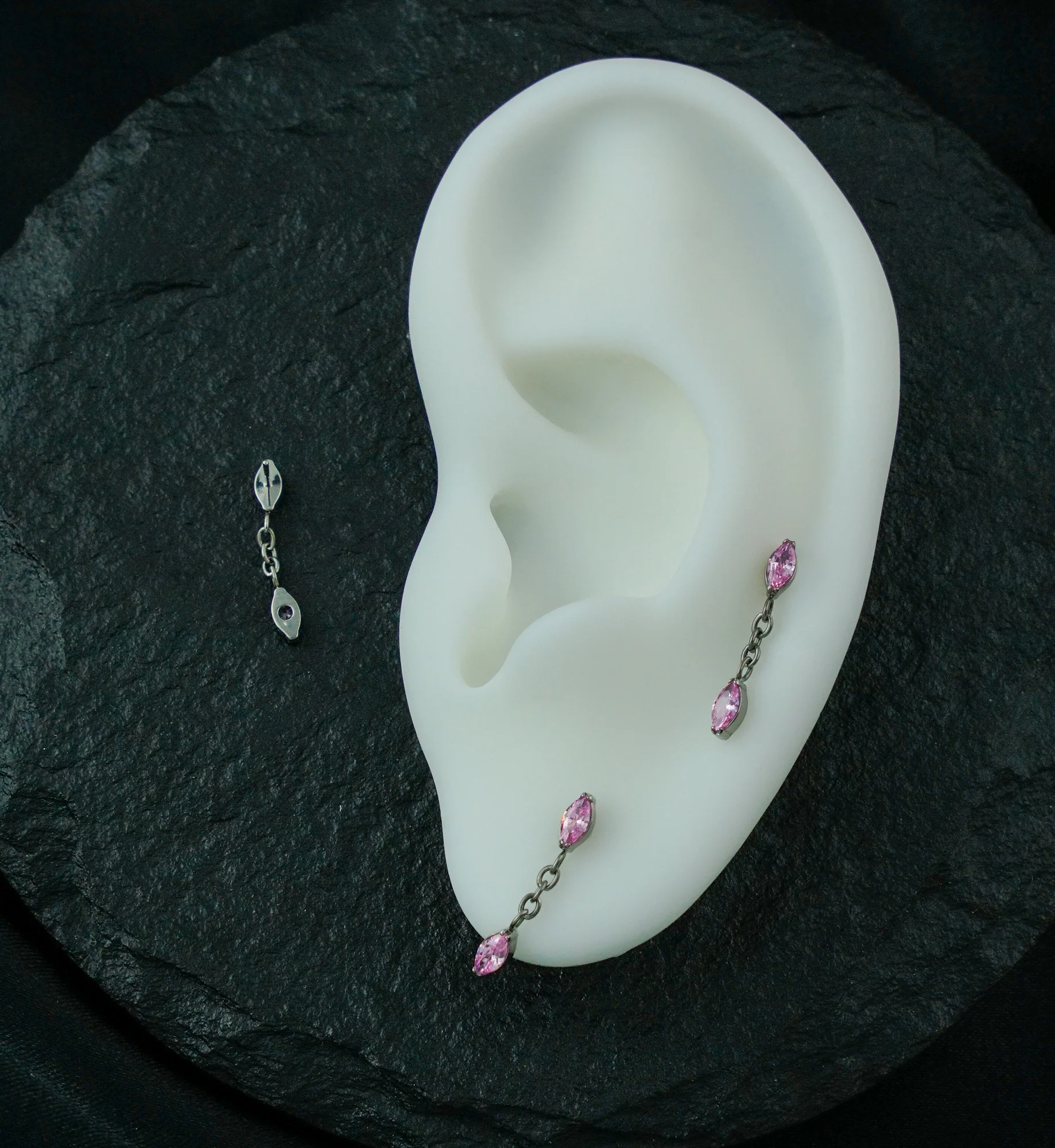 Teardrop Chain Link Dangle Pink CZ Titanium Threadless Top - Image 2