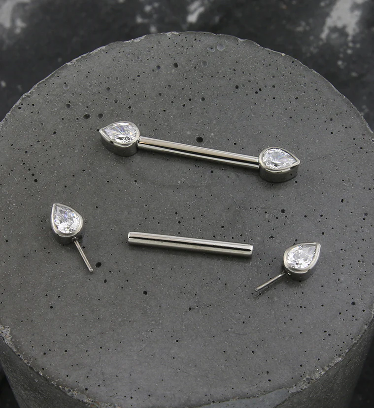 Teardrop Clear CZ Titanium Threadless Nipple Barbell - Image 2
