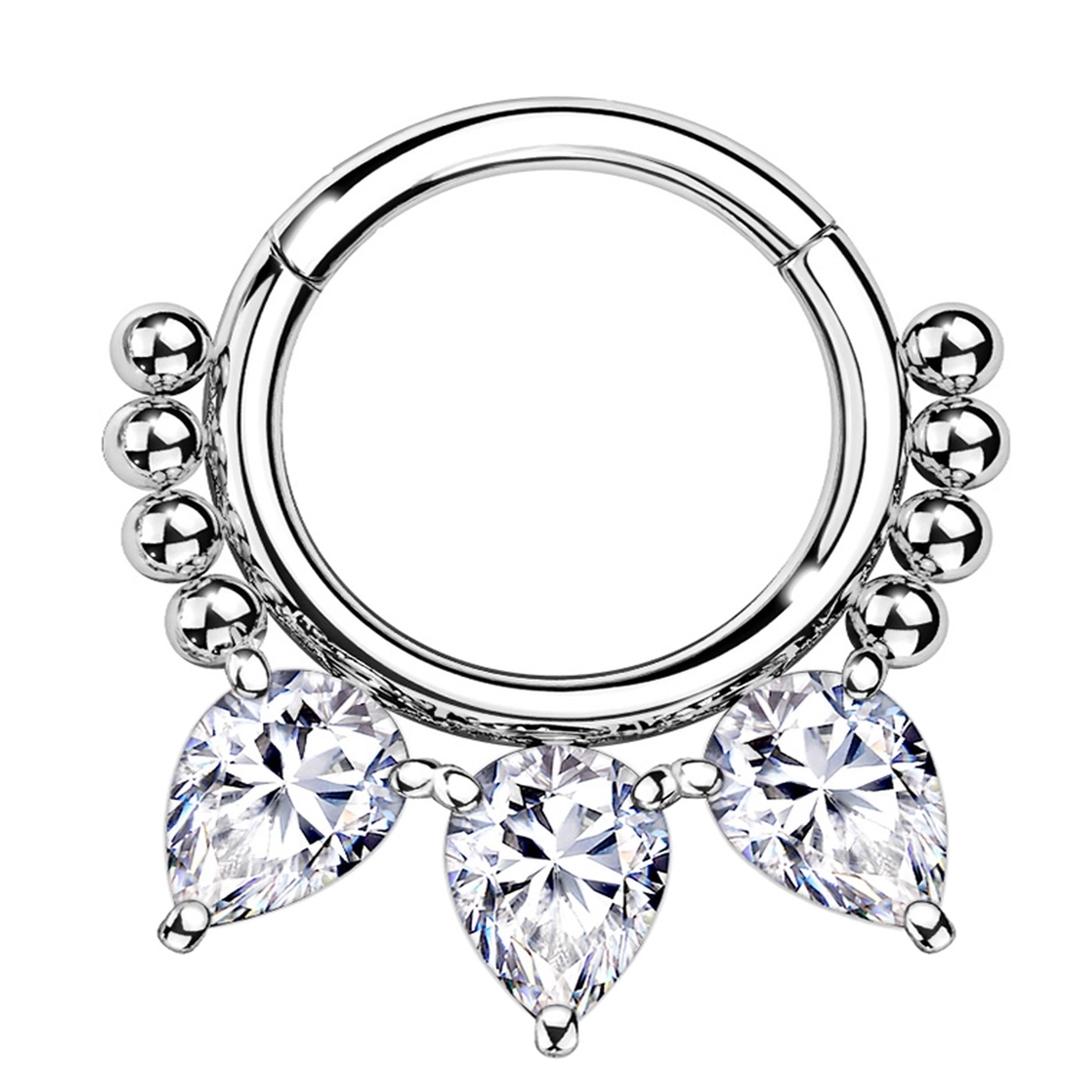 Teardrop CZ Bead Hinged Segment Ring