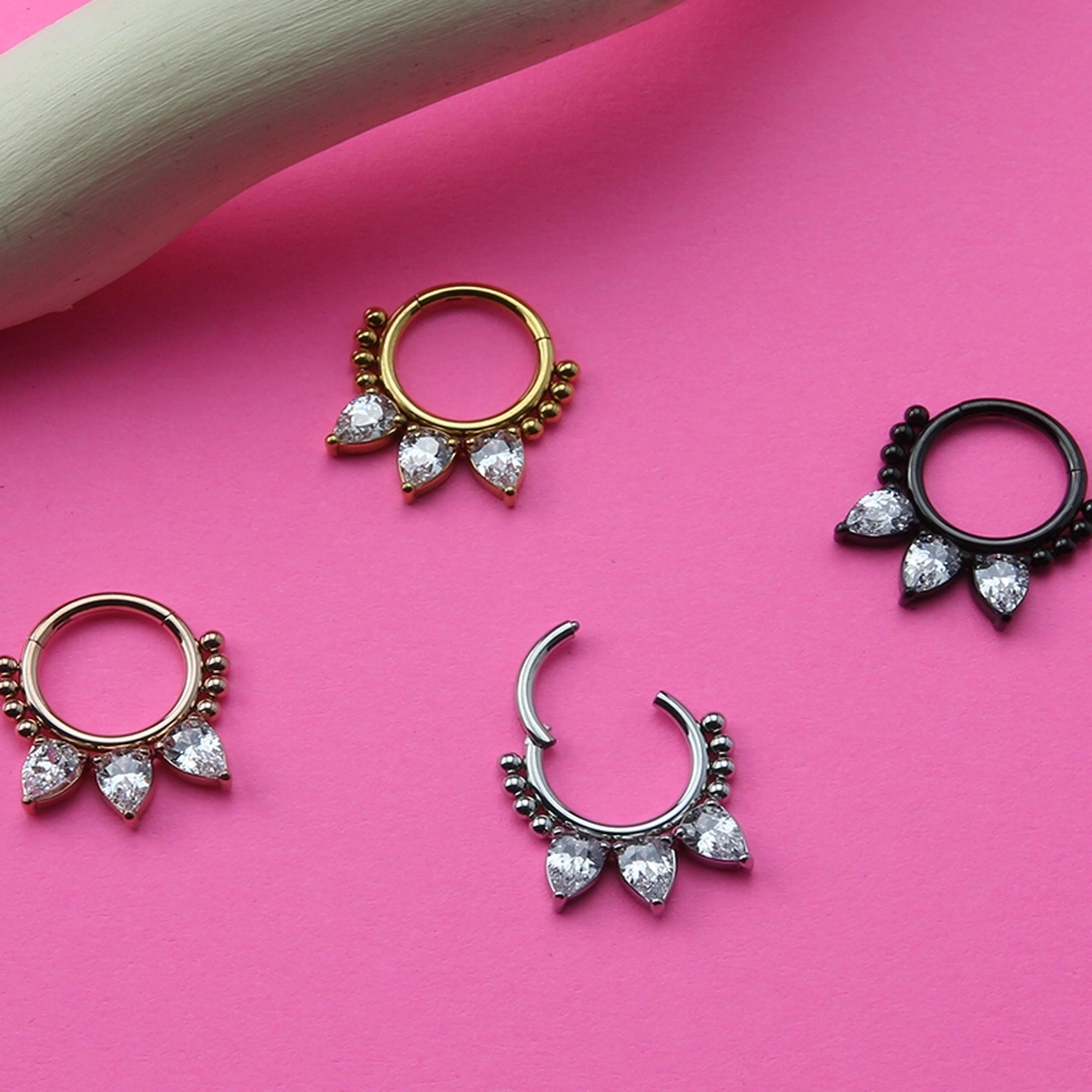 Teardrop CZ Bead Hinged Segment Ring - Image 2
