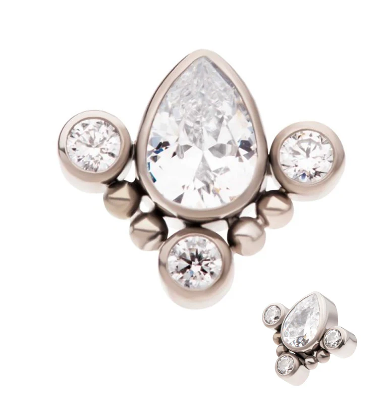 Teardrop Dart CZ Threadless Titanium Top