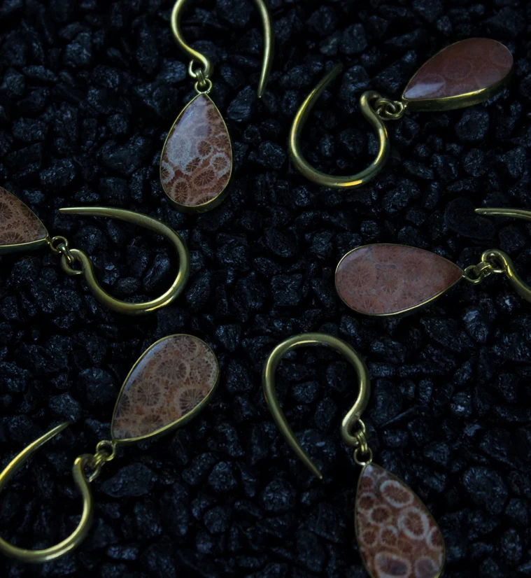 Teardrop Fossilized Coral Brass Hangers - Image 2