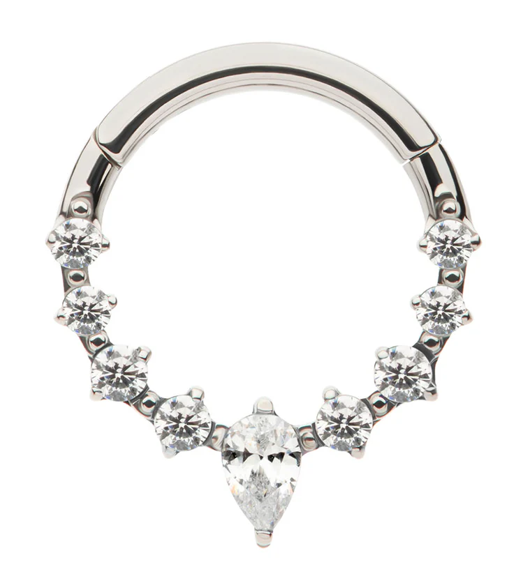 Teardrop Icicle Clear CZ Titanium Hinged Segment Ring