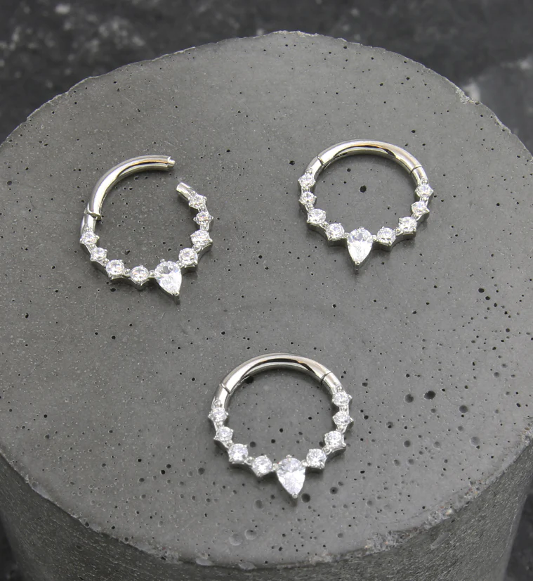 Teardrop Icicle Clear CZ Titanium Hinged Segment Ring - Image 2