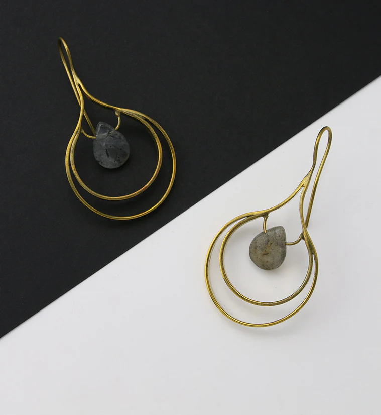 Teardrop Labradorite Brass Hangers / Earrings - Image 3