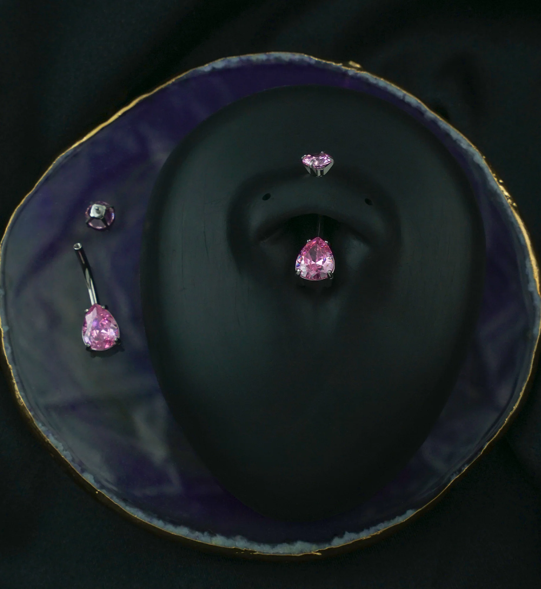 Teardrop Pink CZ Internally Threaded Stainless Steel Belly Button Ring - Image 2
