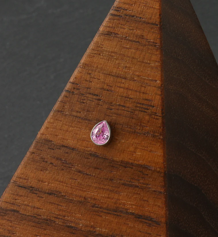 Teardrop Pink CZ Threadless Titanium Top - Image 2