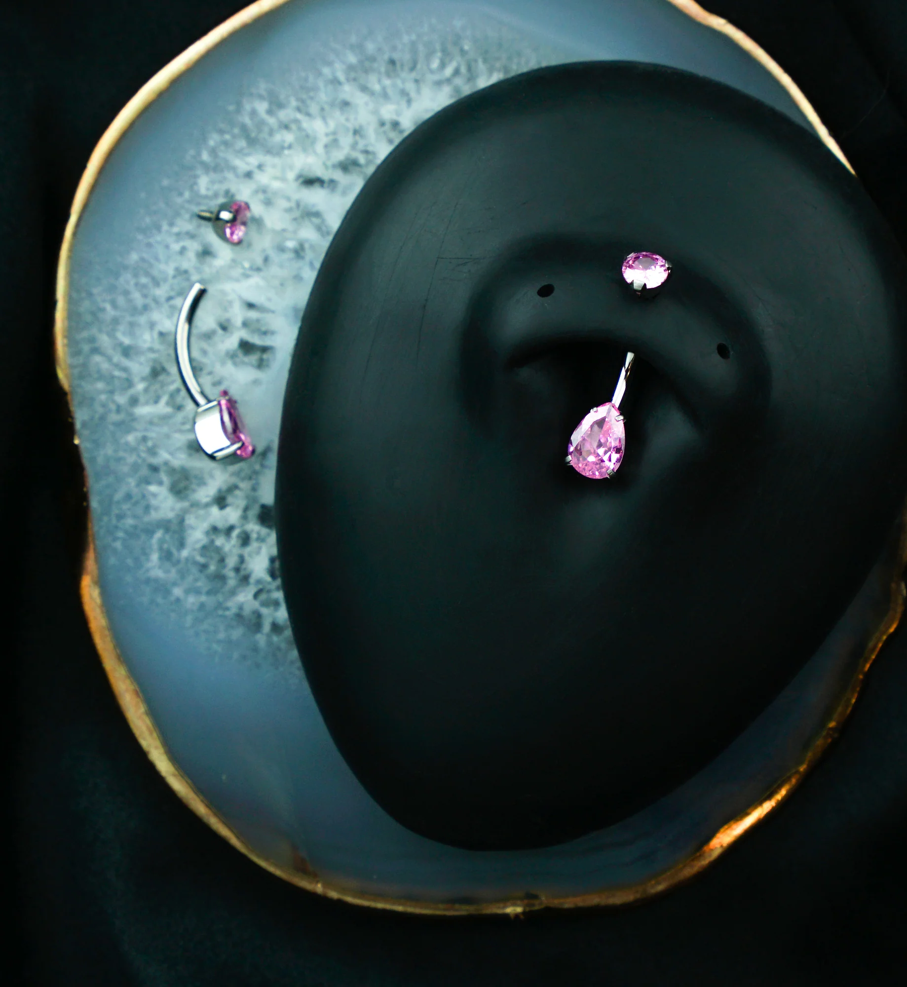 Teardrop Pink CZ Titanium Internally Threaded Belly Button Ring - Image 2