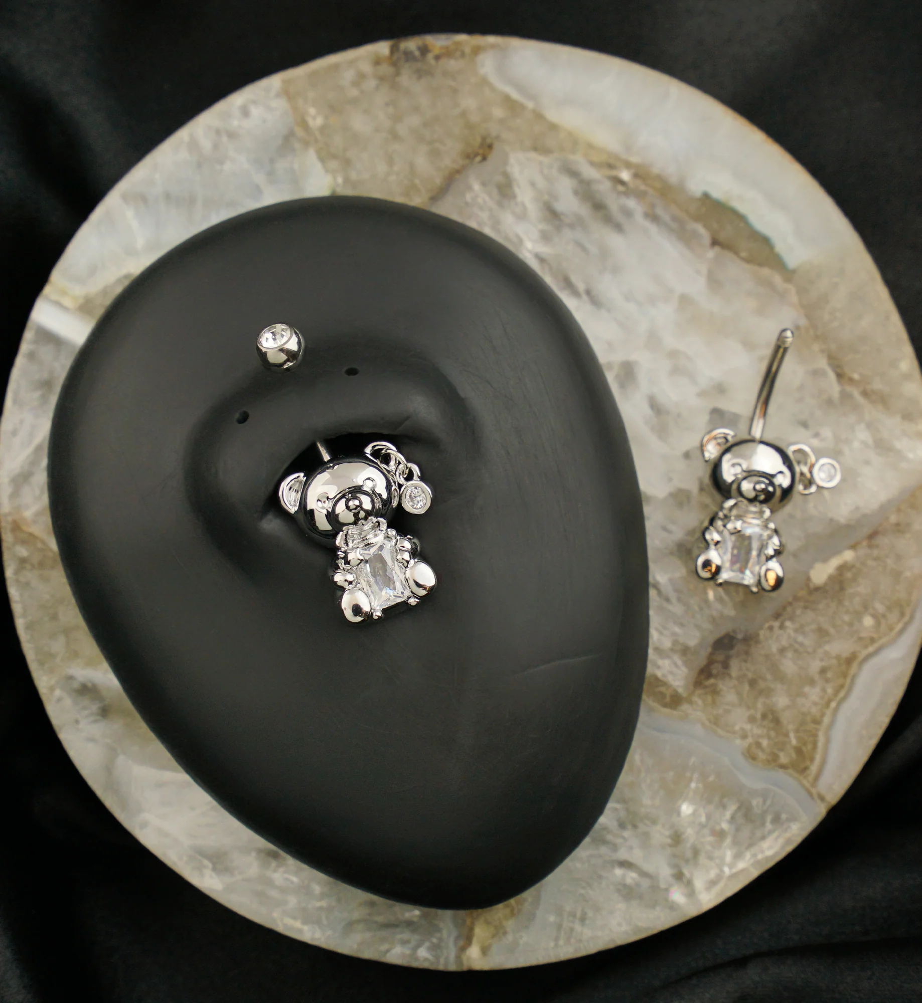 Teddy Bear Baguette Clear CZ Stainless Steel Belly Button Ring - Image 2