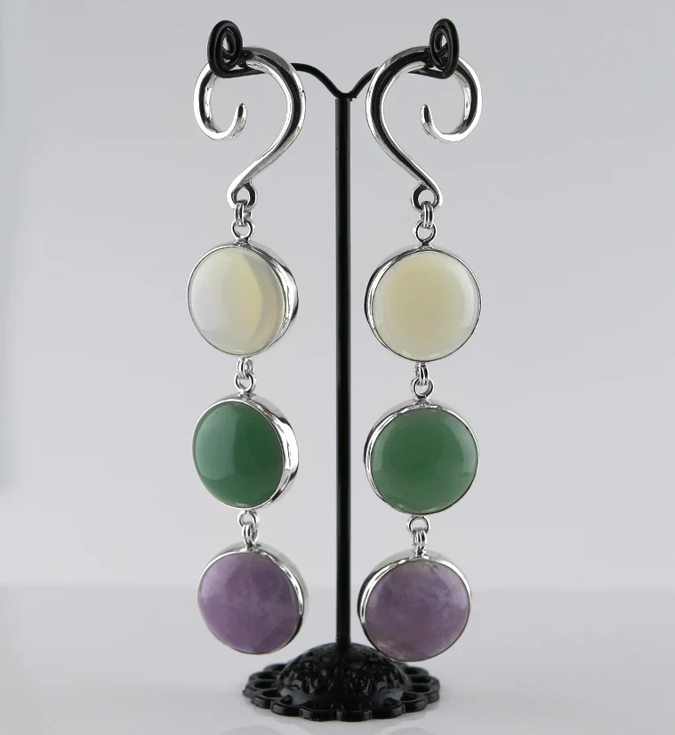 Ternary Aventurine X Opalite X Amethyst Hanging Ear Weights - Image 2