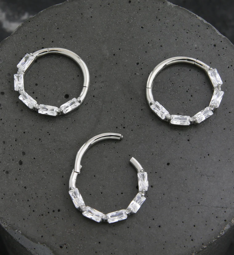 Terrace Clear CZ Stainless Steel Hinged Segment Ring - Image 2