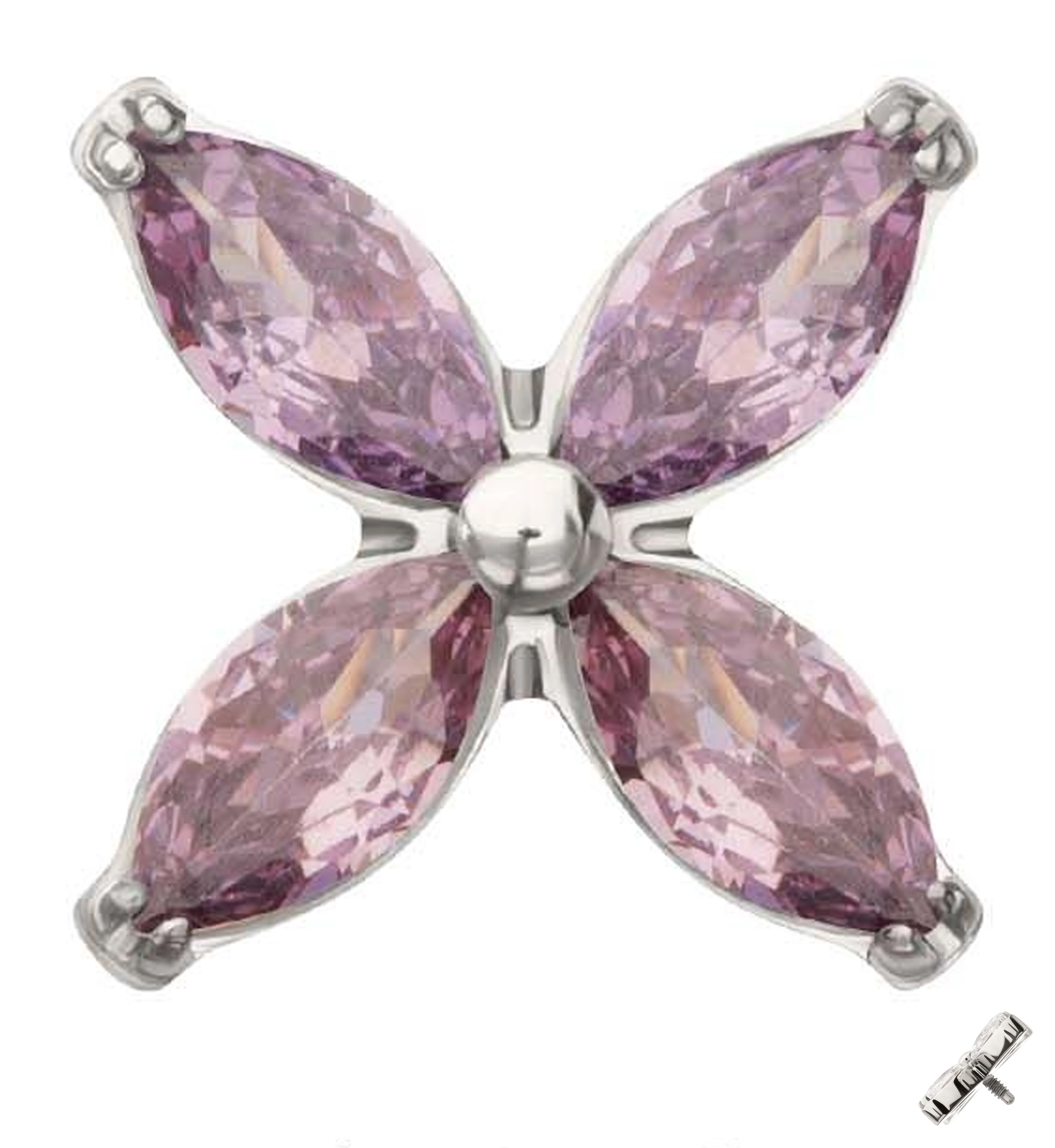 Tetrad Marquise Amethyst CZ Internally Threaded Titanium Top