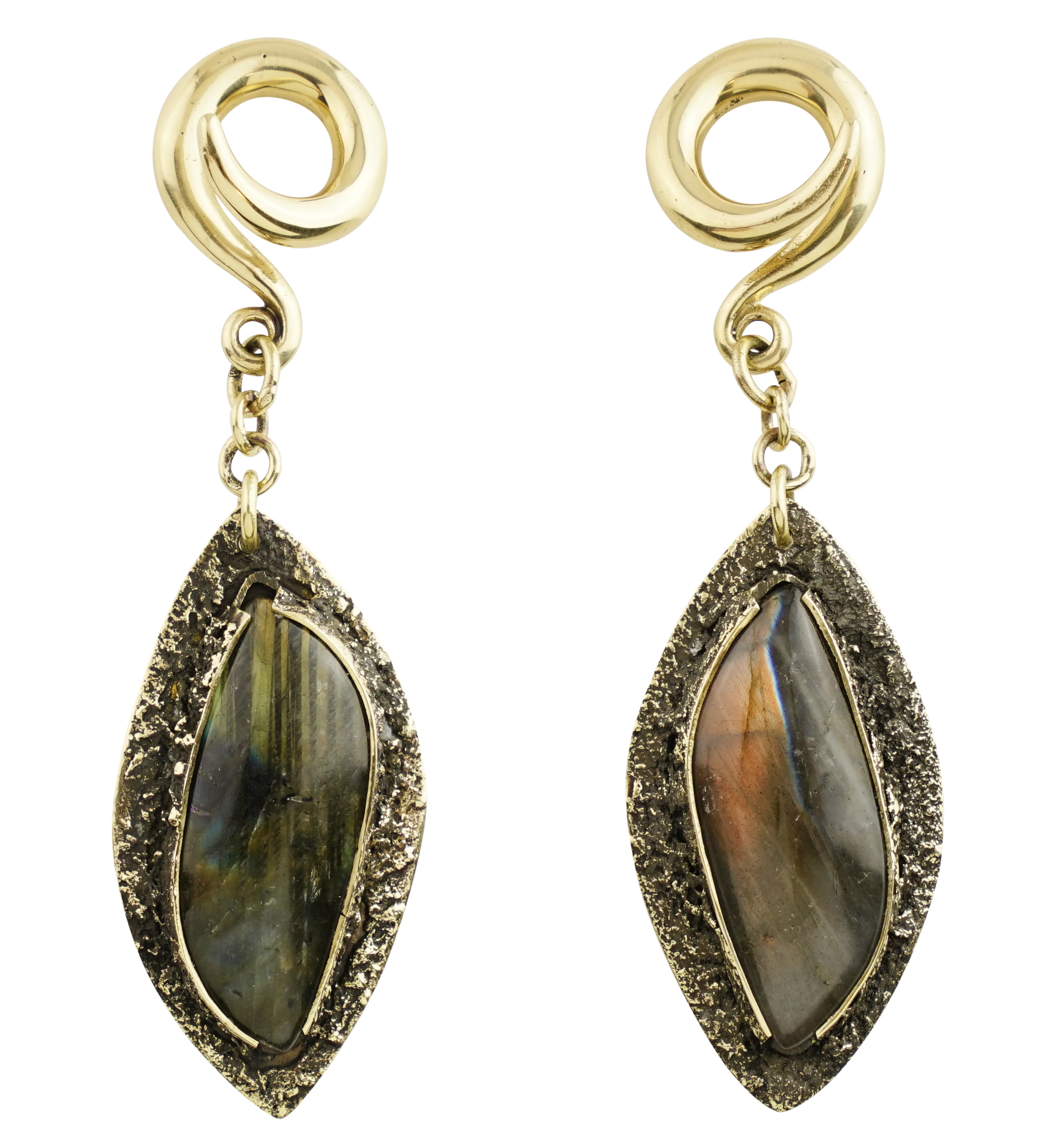 Textured Labradorite Stone Brass Hangers/Ear Weights Version 6