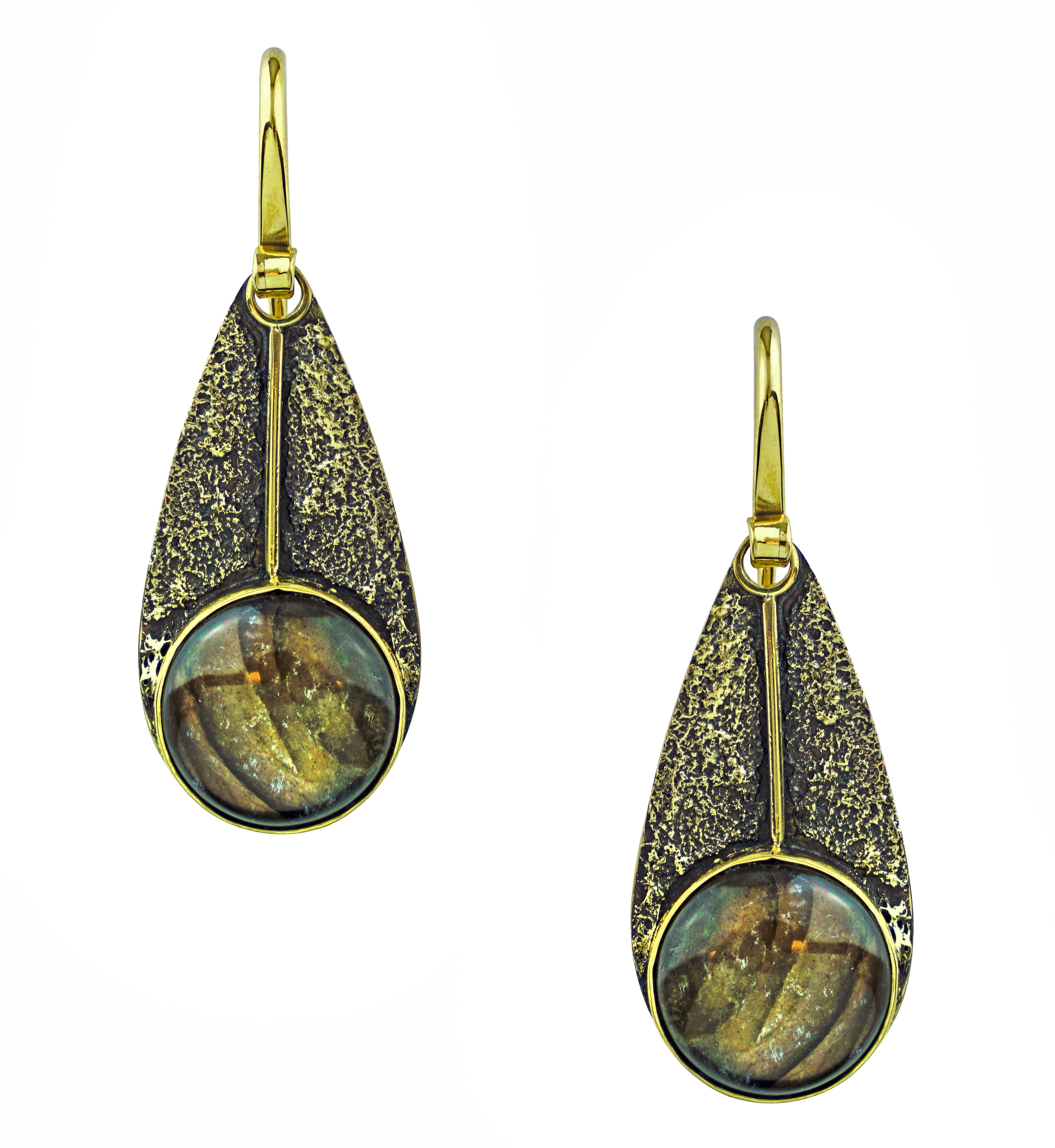 Scaled Dangle Labradorite Stone Inlay Brass Earrings