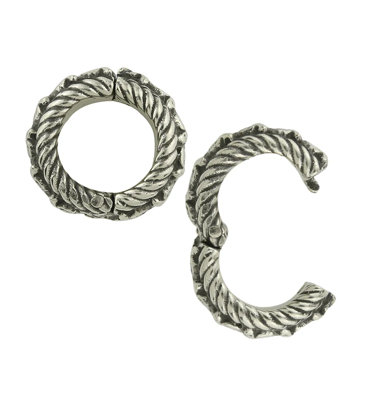 Fiber White Brass Hinged Stretched Lobe Cuffs - Image 3