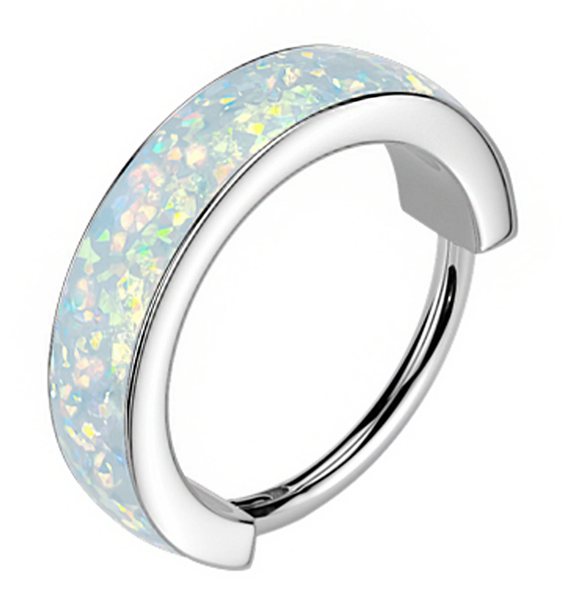 Thick Rim White Opalite Titanium Hinged Segment Ring - Image 4