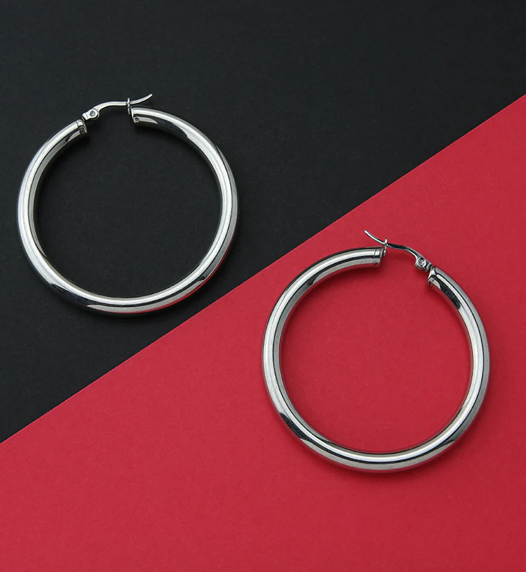 Thick Stainless Steel Hoop Earrings - Image 2