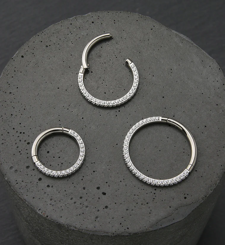 Three Sided CZ Titanium Hinged Segment Ring - Image 4