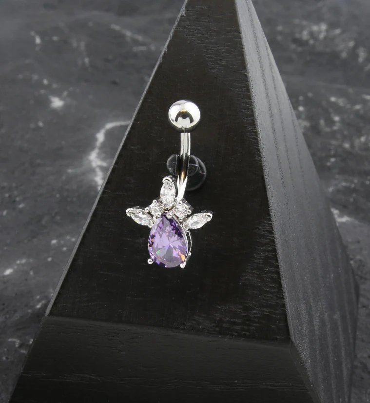 Tiara Teardrop Purple CZ Belly Button Ring - Image 2