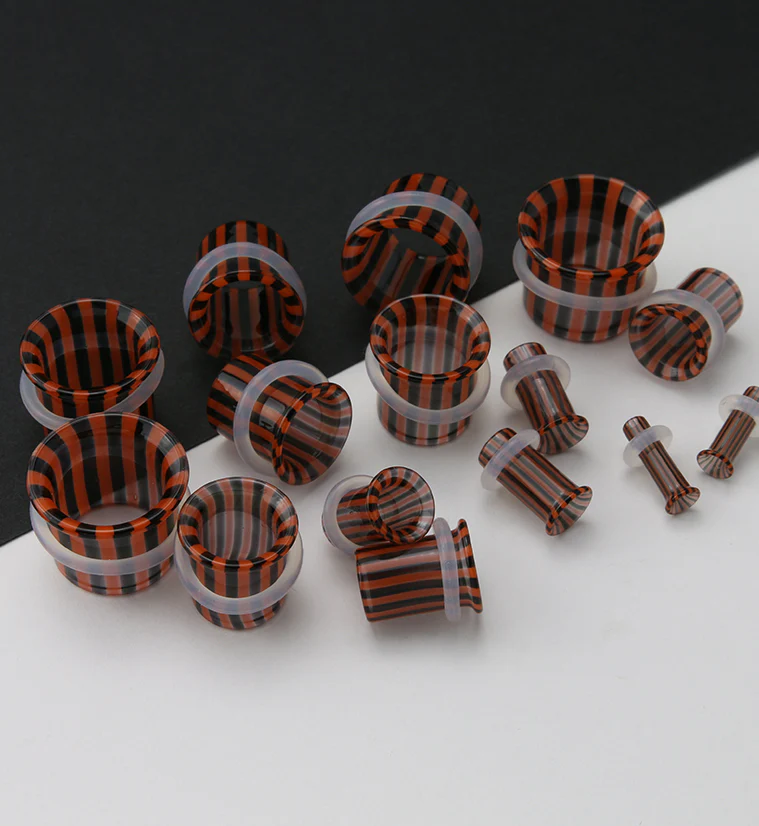 Tiger Stripe Glass Tunnel Plugs - Single Flare - Image 3