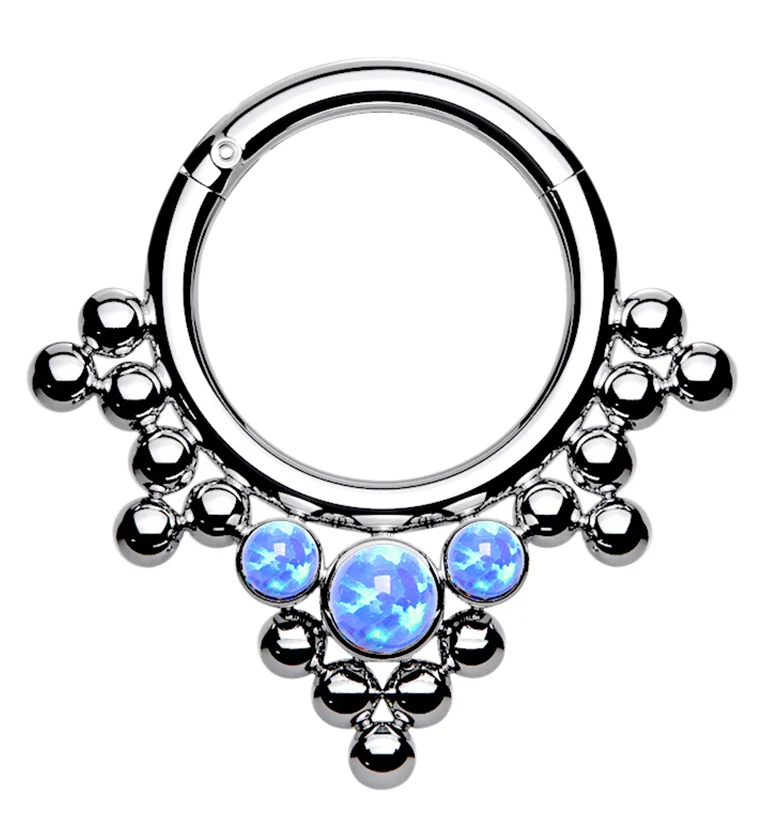 Titanium Hinged Beaded White Opalite Segment Ring - Image 3