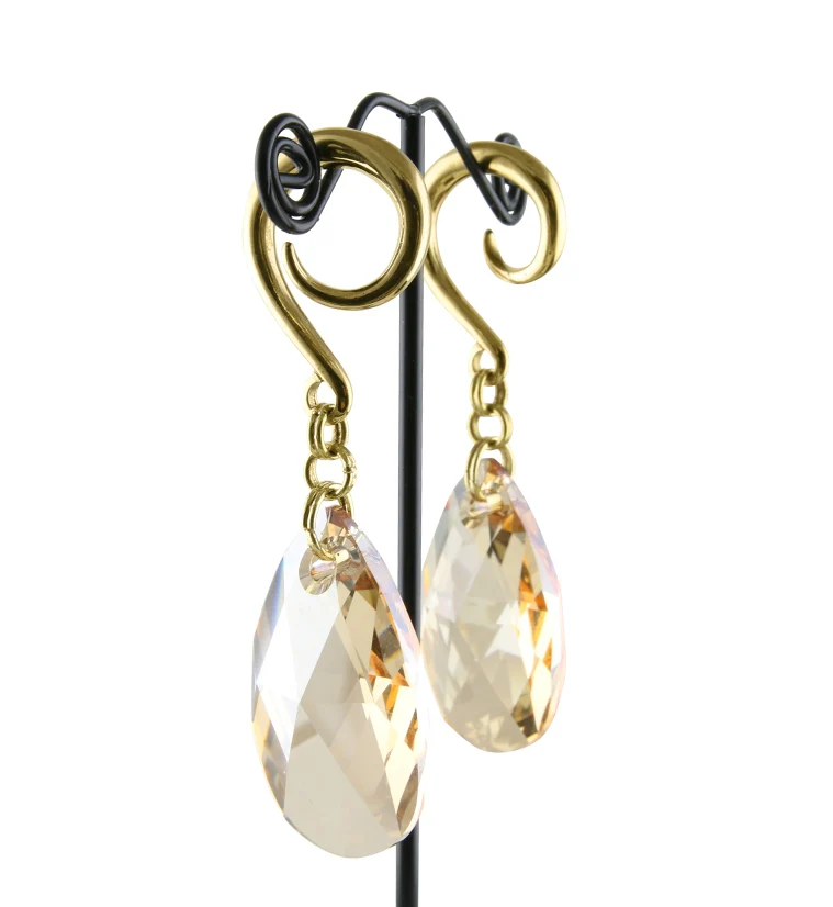 Topaz Swarovski Teardrop CZ Brass Ear Weights - Image 2